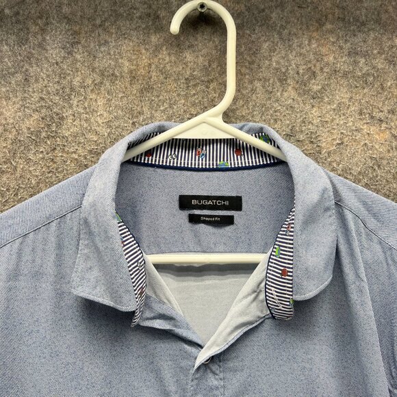 Bugatchi Shirt Mens Large Baby Blue Button Down Shaped Fit Preppy Dress Stretch - Picture 6 of 11